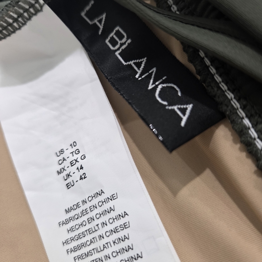 La Blanca Size 10 Olive UW Surplice Strappy Back One Piece Maillot Swimsuit NWT - Picture 4 of 7